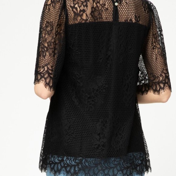 Entro Black High Neck Crochet Lace Top - Picture 12 of 14
